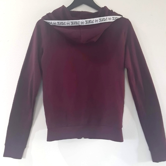 🏝🌺Pink Victoria's Secret Maroon Small Hoodie Jacket Sweater - Picture 9 of 11